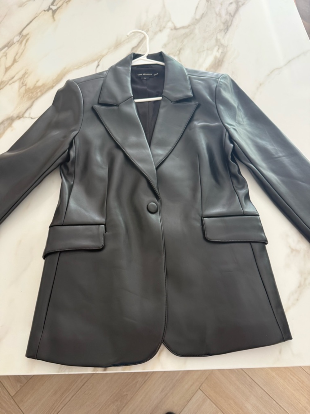 Good American Black Faux Leather Blazer Jacket